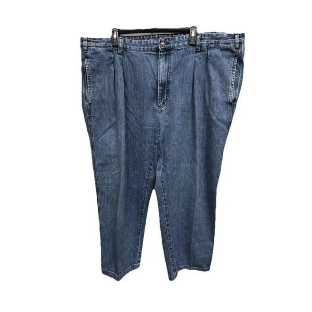 ORVIS Blue Pleated Straight Leg Cotton Pants Jeans Men 46X28” Denim Pleated Zip